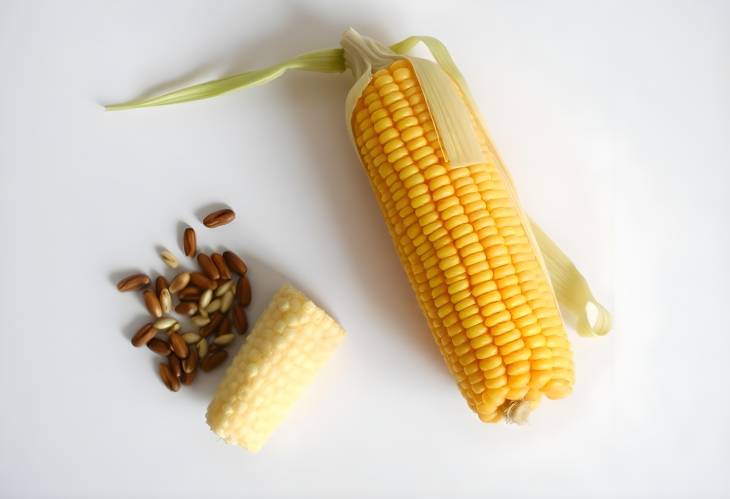 Top View of a Peeled Corn and Its Seeds